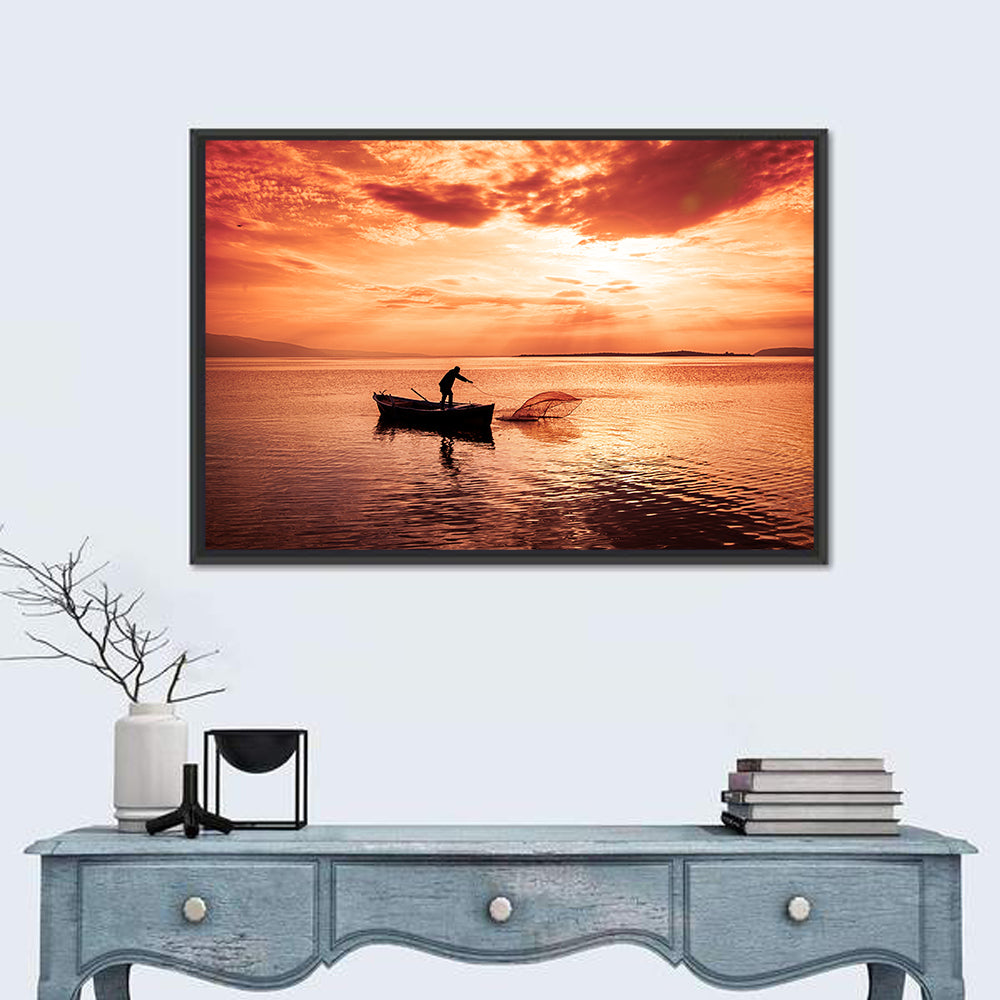 Uluabat Lake Fisherman at Dusk Wall Art