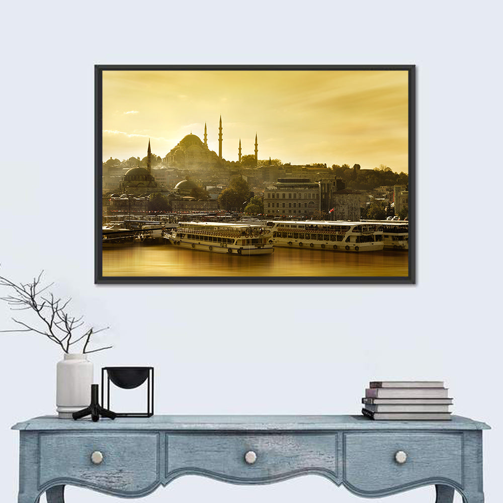 Suleymaniye Mosque Sunset Silhouette Wall Art in a room, landscape