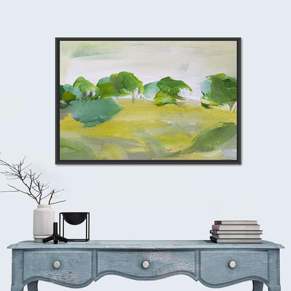 Rural Fields Abstract Wall Art in a room, landscape