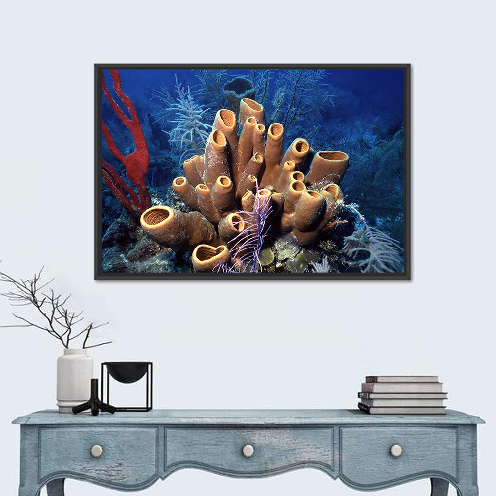 Belize Reef Sponge Scene Wall Art in a room, landscape