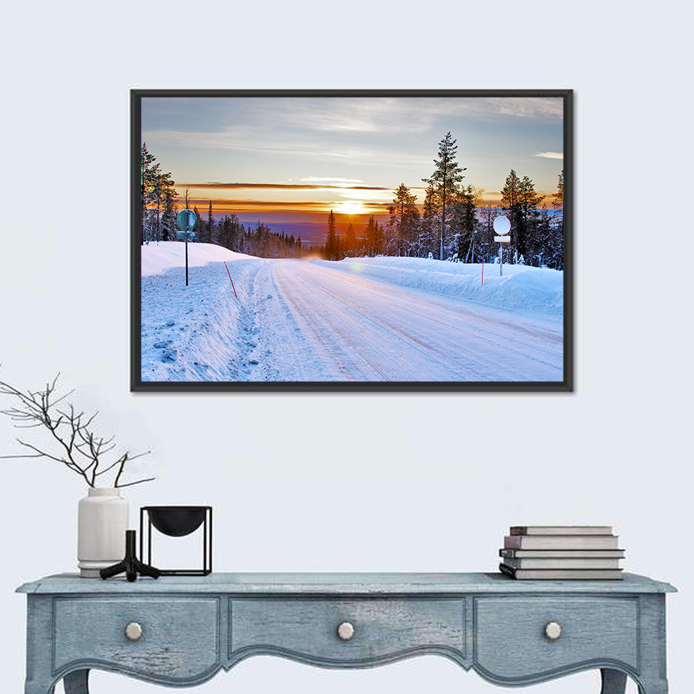 Snowy Road at Sunset Wall Art