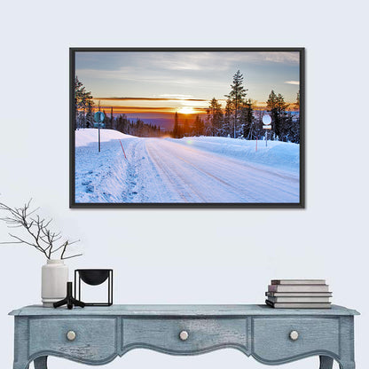 Snowy Road at Sunset Wall Art