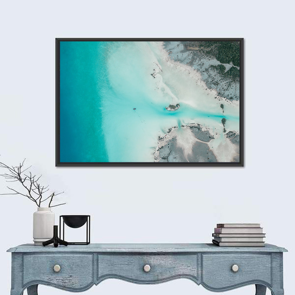 Bacalar Lagoon Aerial Wall Art in a room, landscape