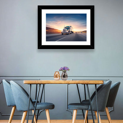 Semi Truck Highway Sunset Wall Art