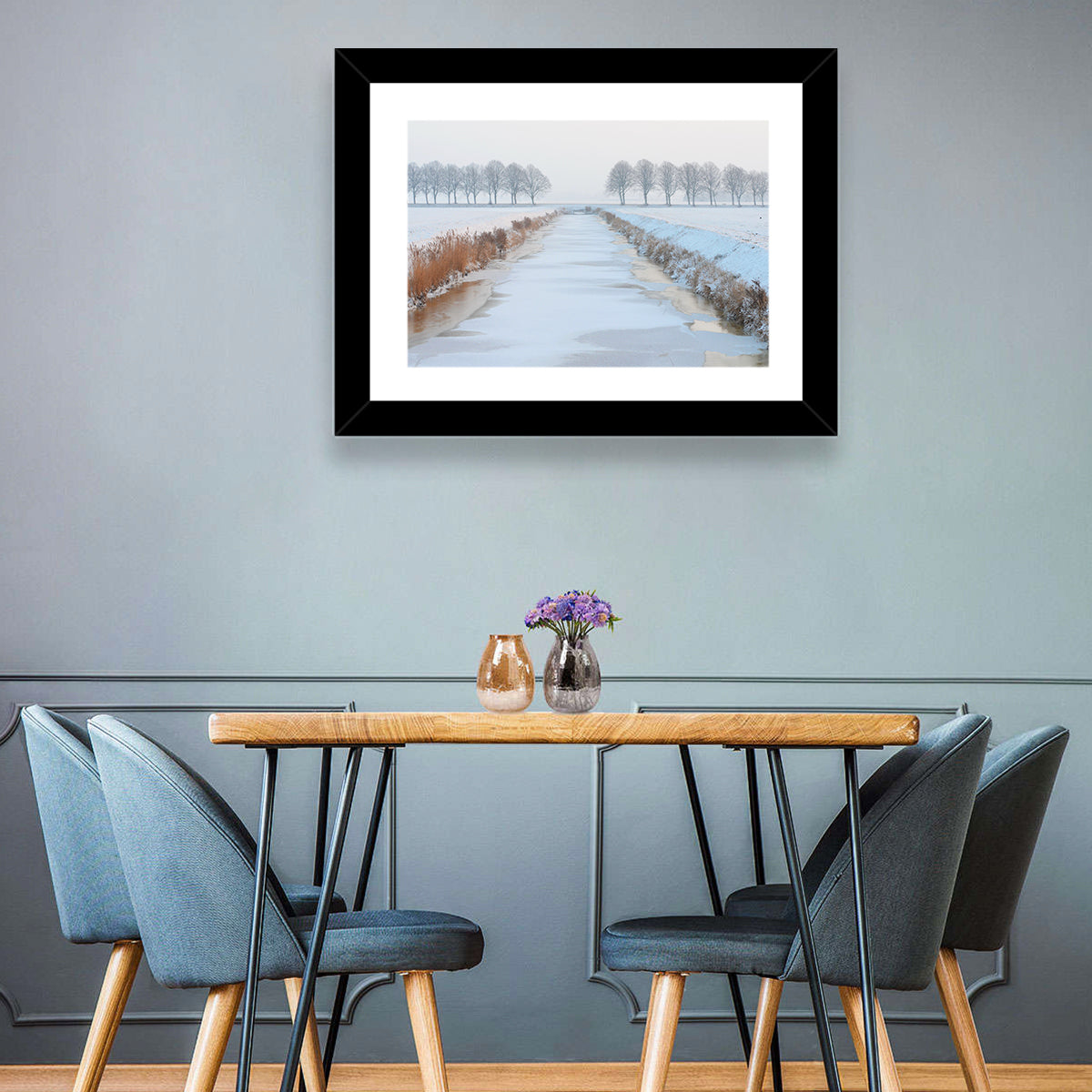 Frozen Canal with Bare Trees Wall Art