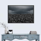 Clustered Umbrellas in Rain Wall Art
