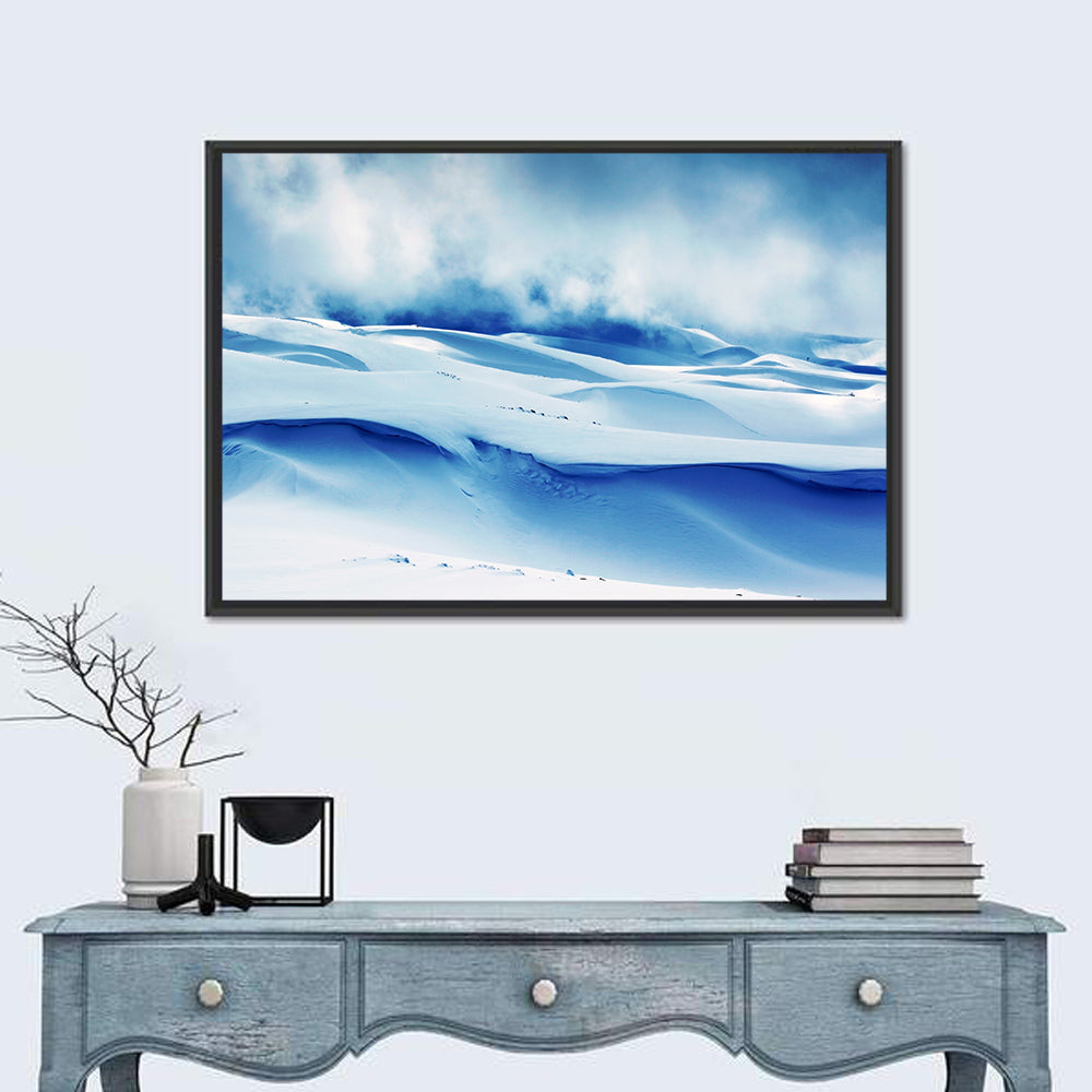 Wind-swept Snow Ridges Wall Art in a room, landscape