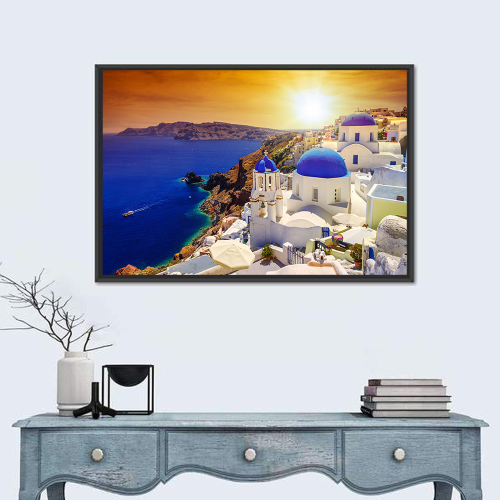 Sunset Over Oia Wall Art in a room, landscape