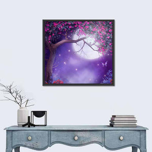 Full Moon and Fantasy Floral Tree Wall Art