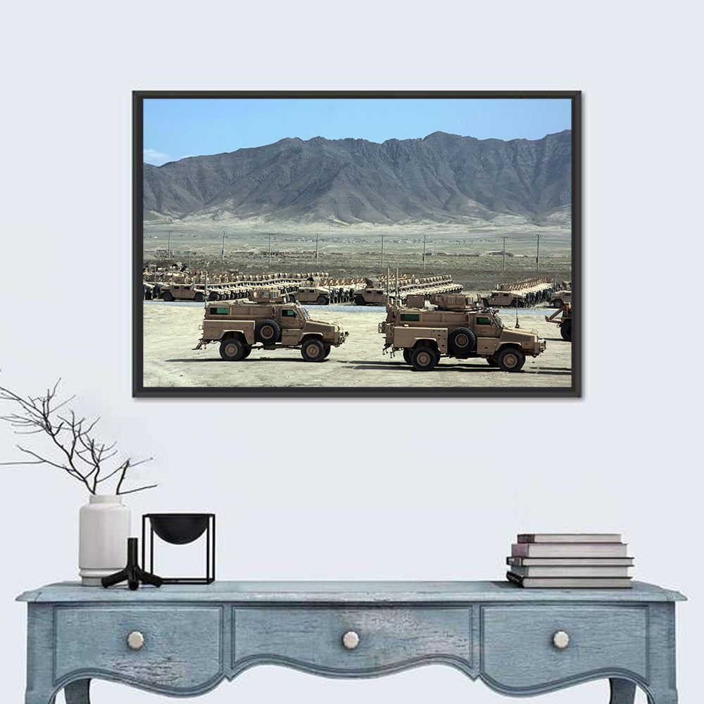 Mrap Vehicles in Desert Landscape Wall Art in a room, landscape