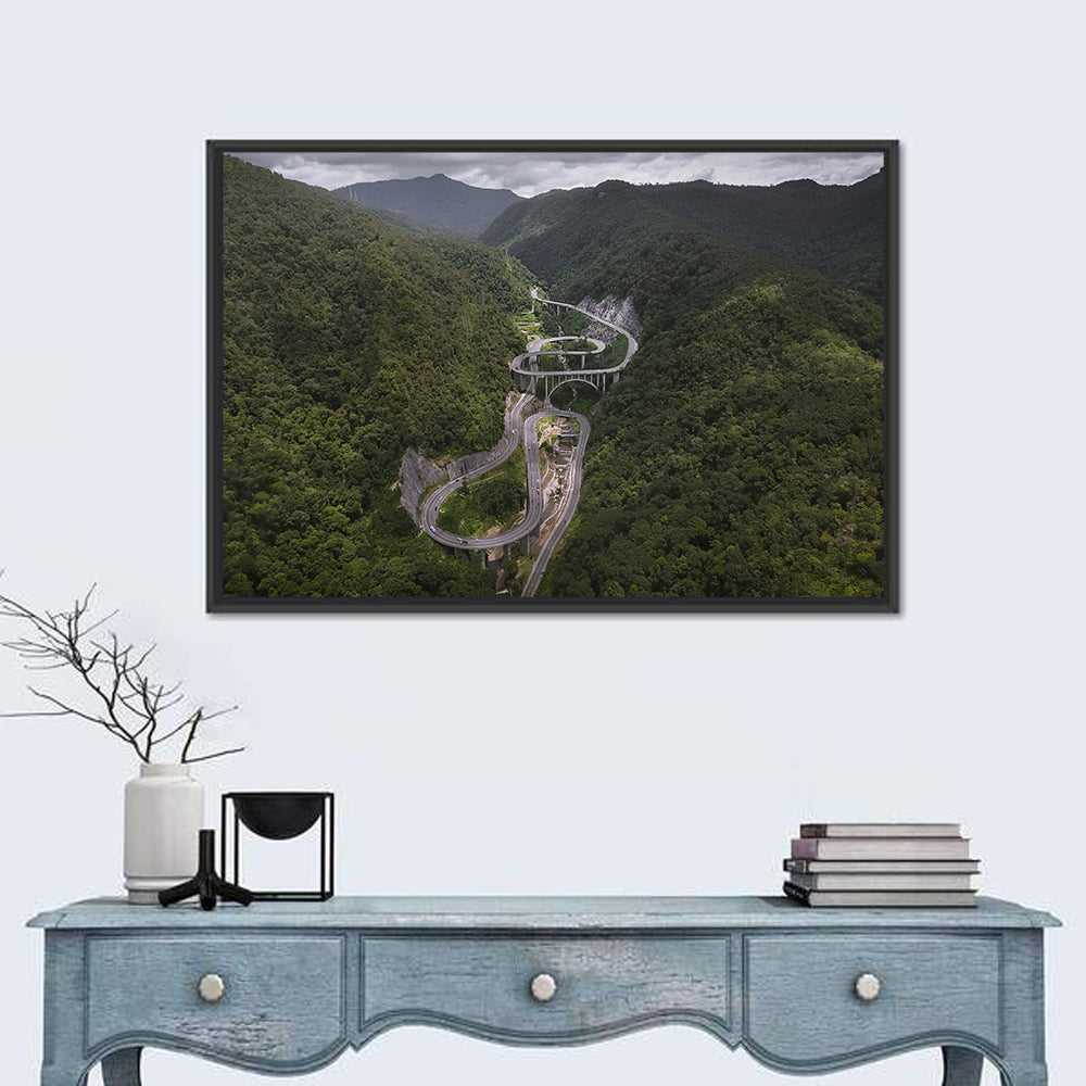 Kelok Sambilan Winding Highway Wall Art in a room, landscape