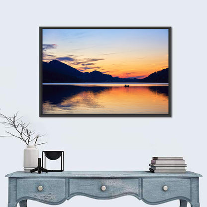 Lake Fuschl Sunset with Boat Wall Art