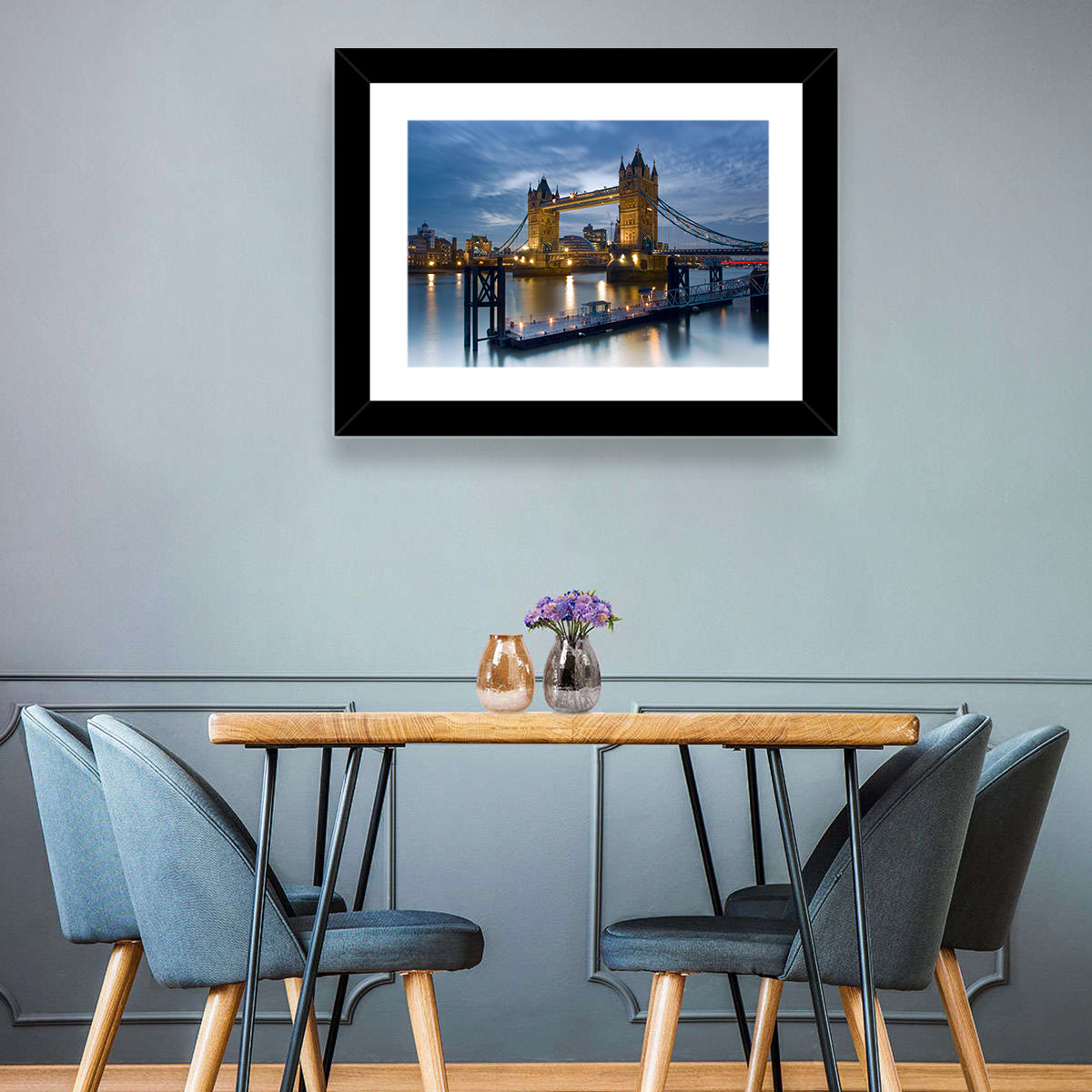 Tower Bridge at Blue Hour Wall Art in a room, landscape