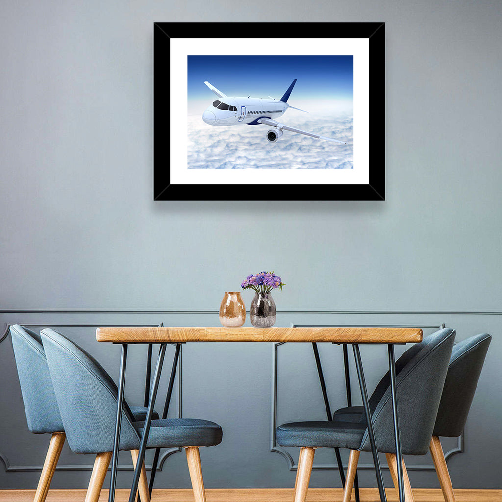 Commercial Jet Above Clouds Wall Art
