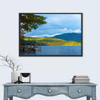 Lake George Boathouse in Autumn Wall Art