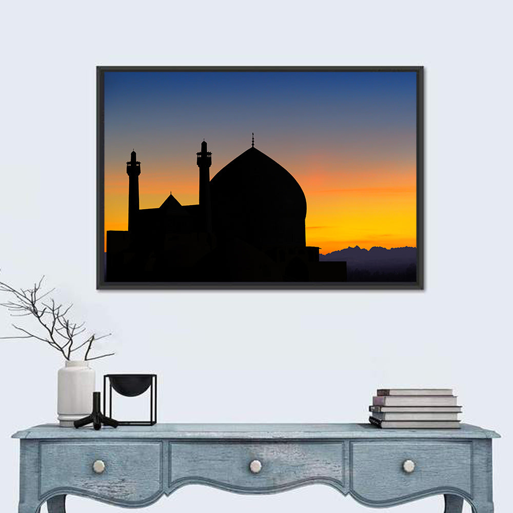 Isfahan Mosque Silhouette at Dusk Wall Art in a room, landscape