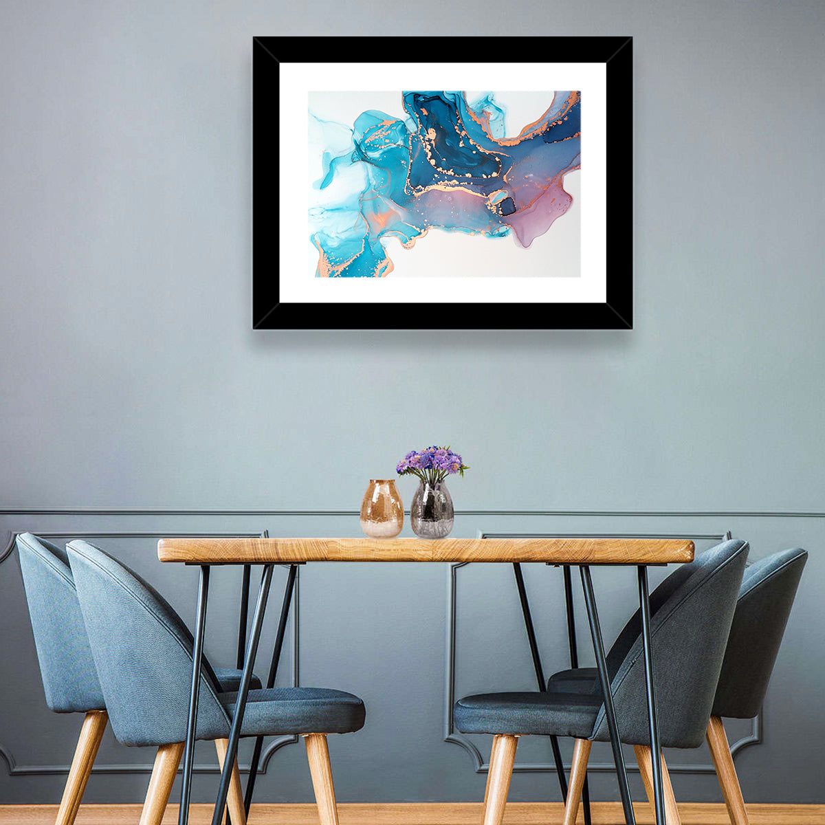Fluid Ink with Metallic Gold Accents Wall Art