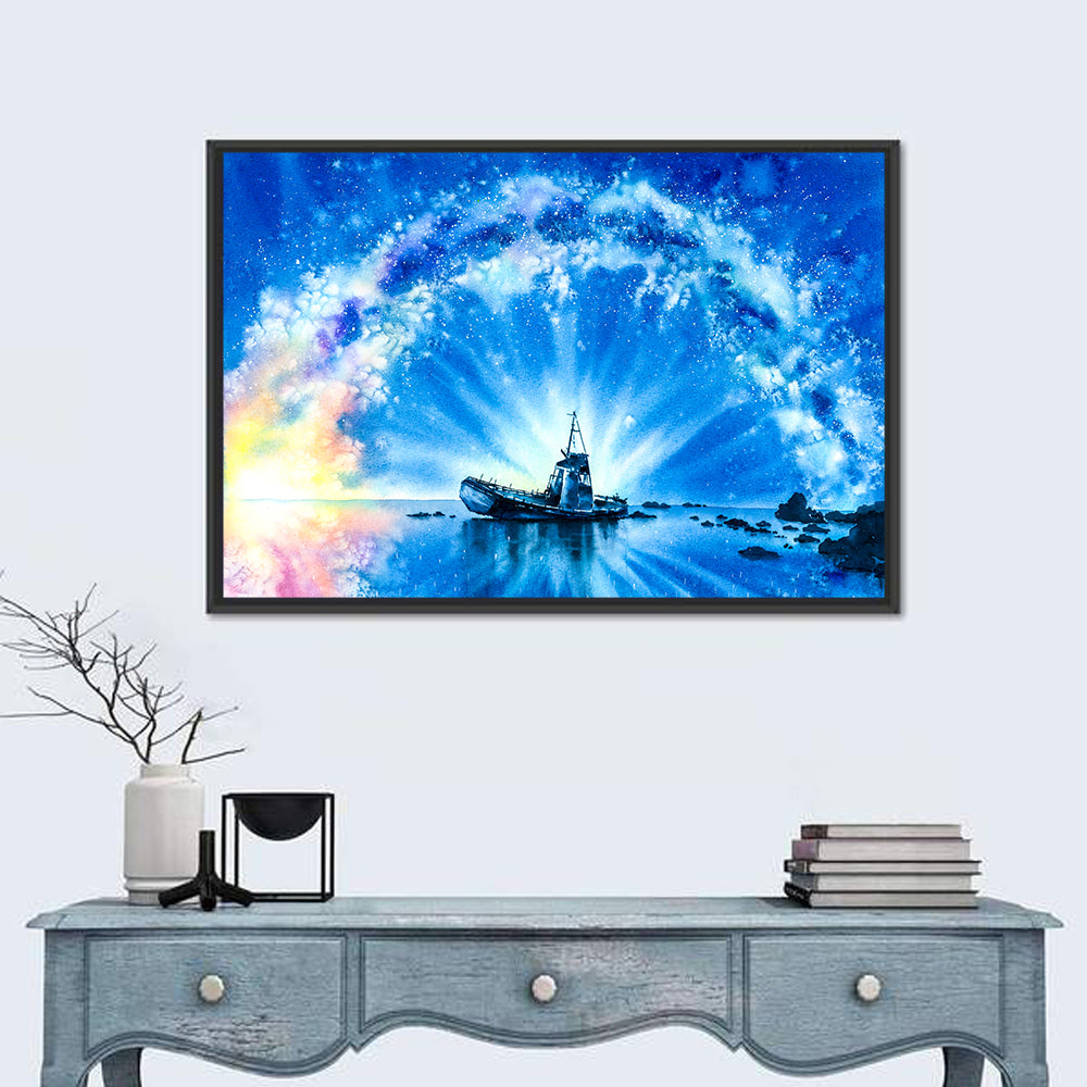 Ship With Milky Way Wall Art