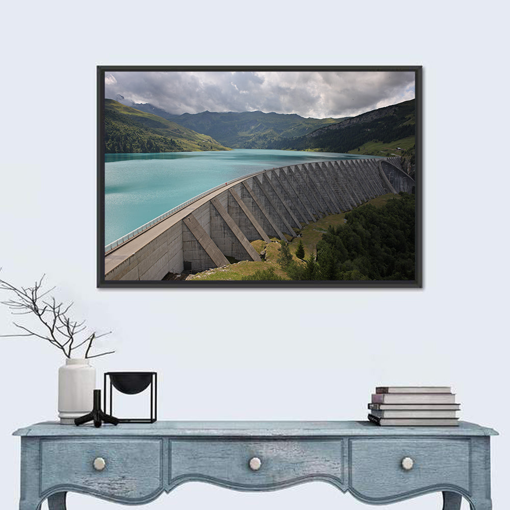 Curved Dam on Turquoise Lake Wall Art