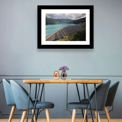 Curved Dam on Turquoise Lake Wall Art