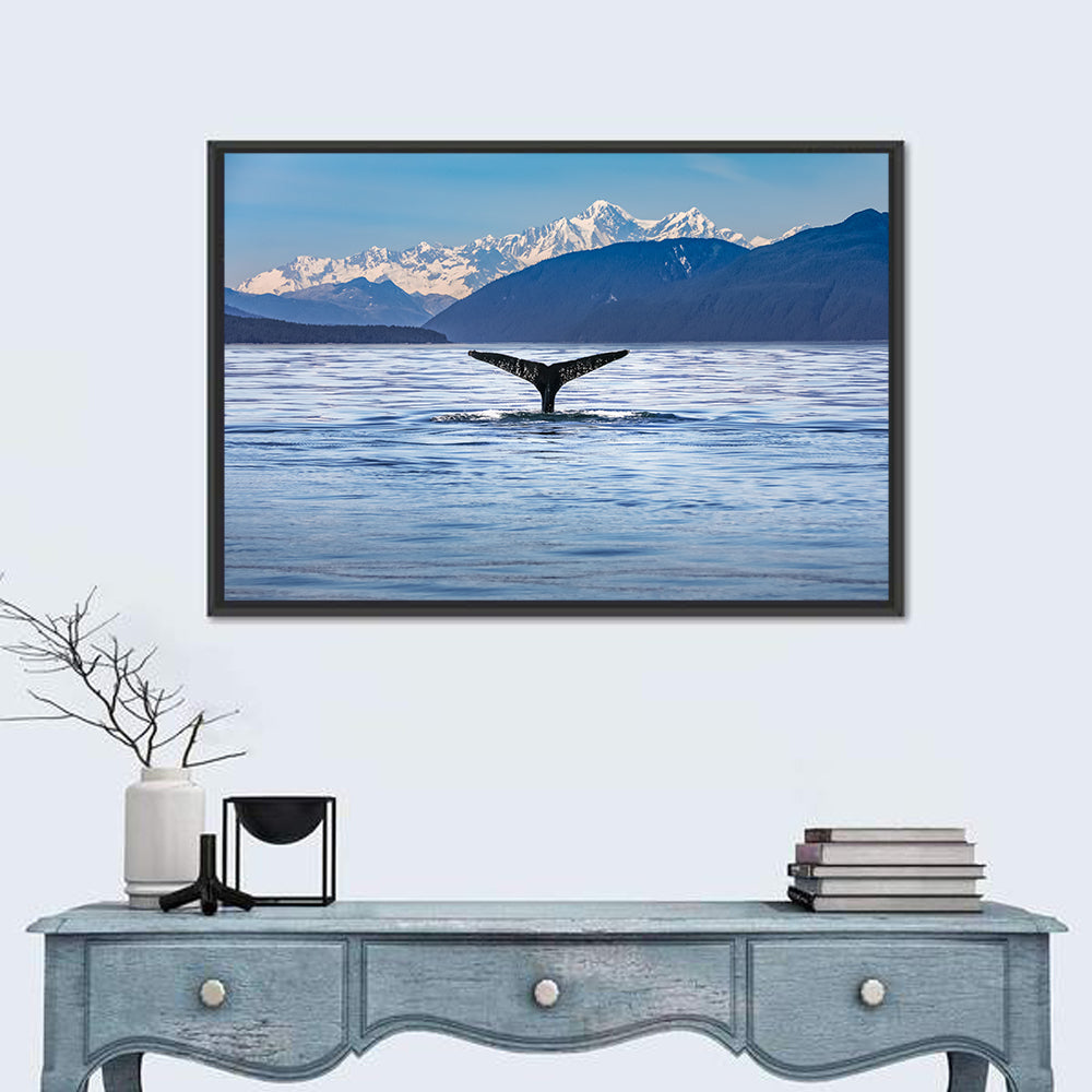 Alaska Whale Tail Wall Art in a room, landscape