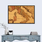Antique Map of Italy with Ornate Cartouche Wall Art