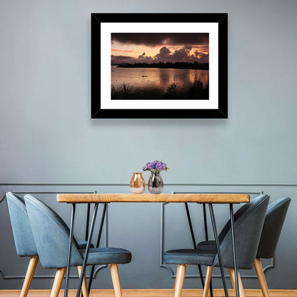 Lake Diatas Sunset with Boat Wall Art