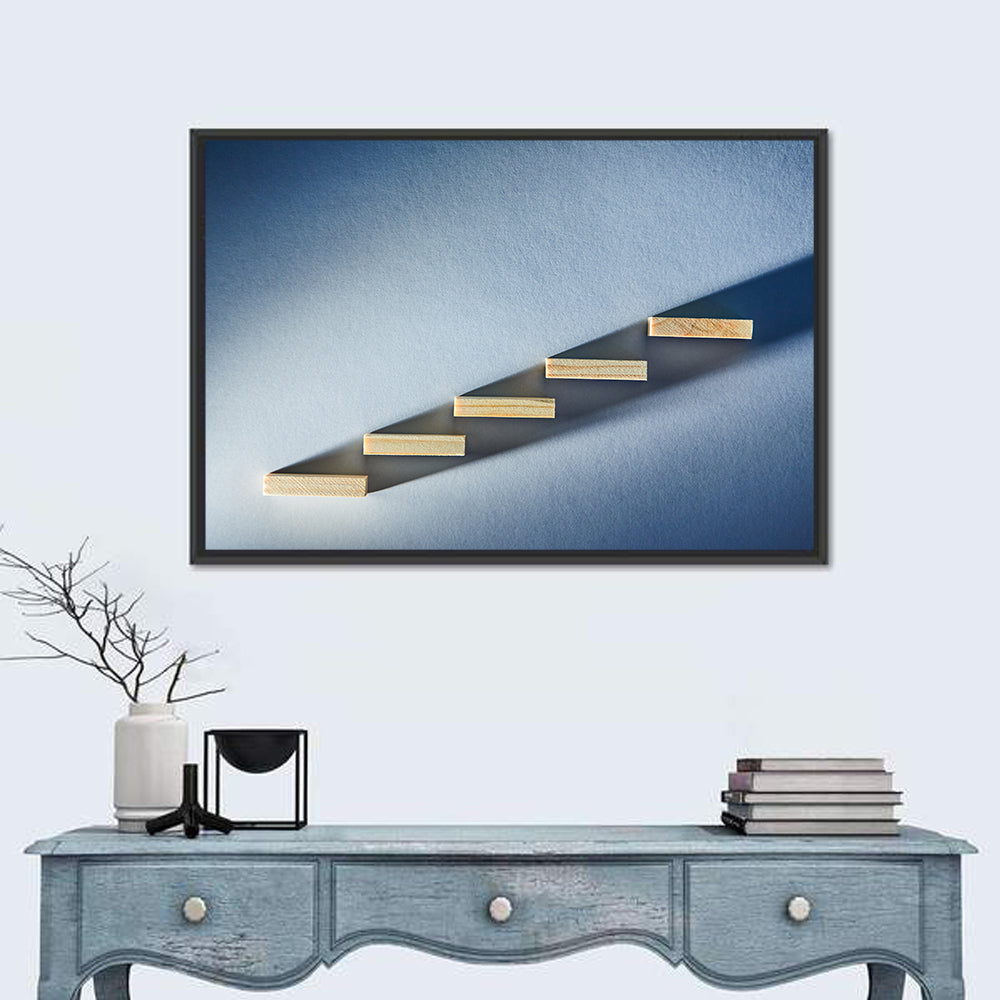 Five Wooden Steps Abstraction Wall Art in a room, landscape
