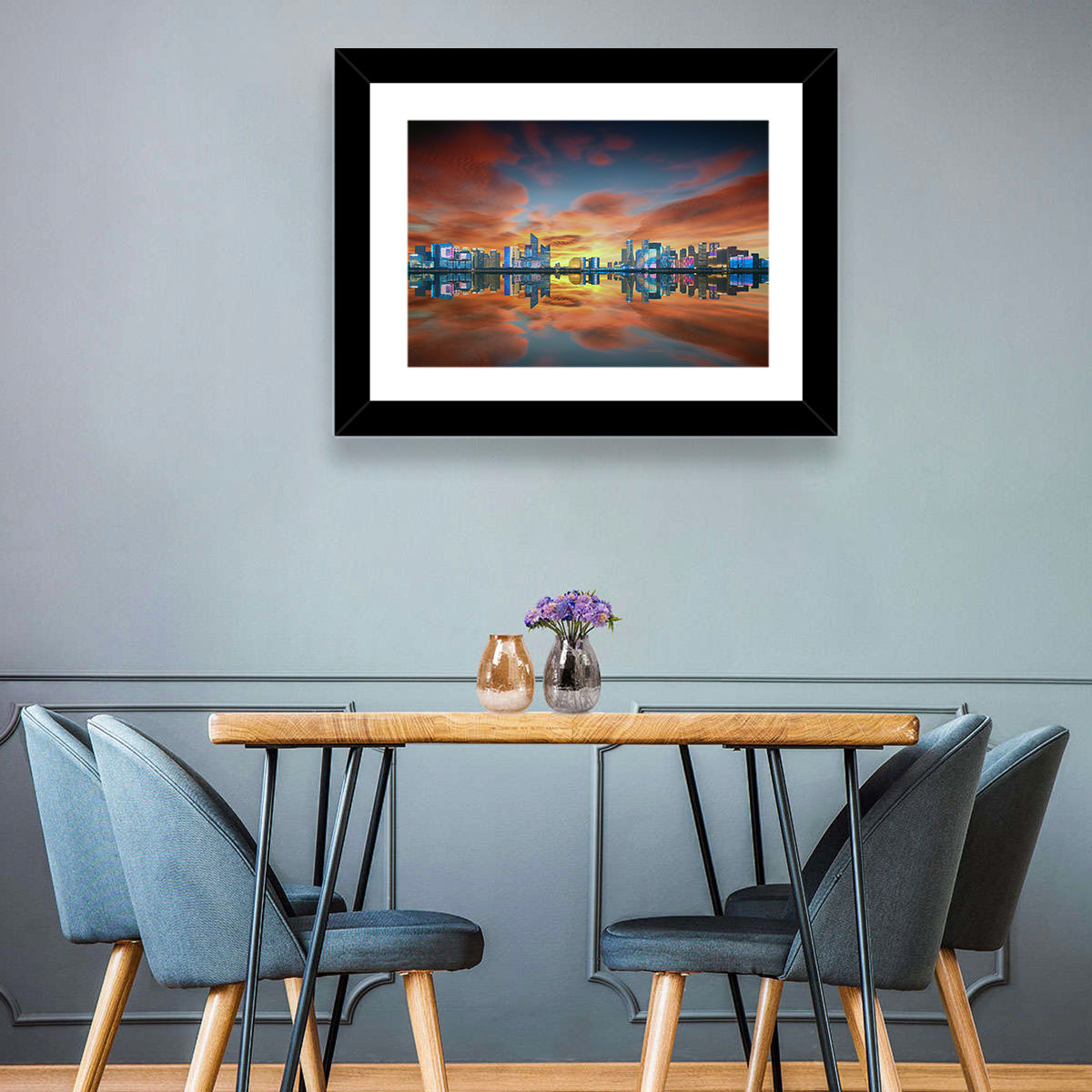 Hangzhou Golden Sphere Skyline at Dusk Wall Art in a room, landscape