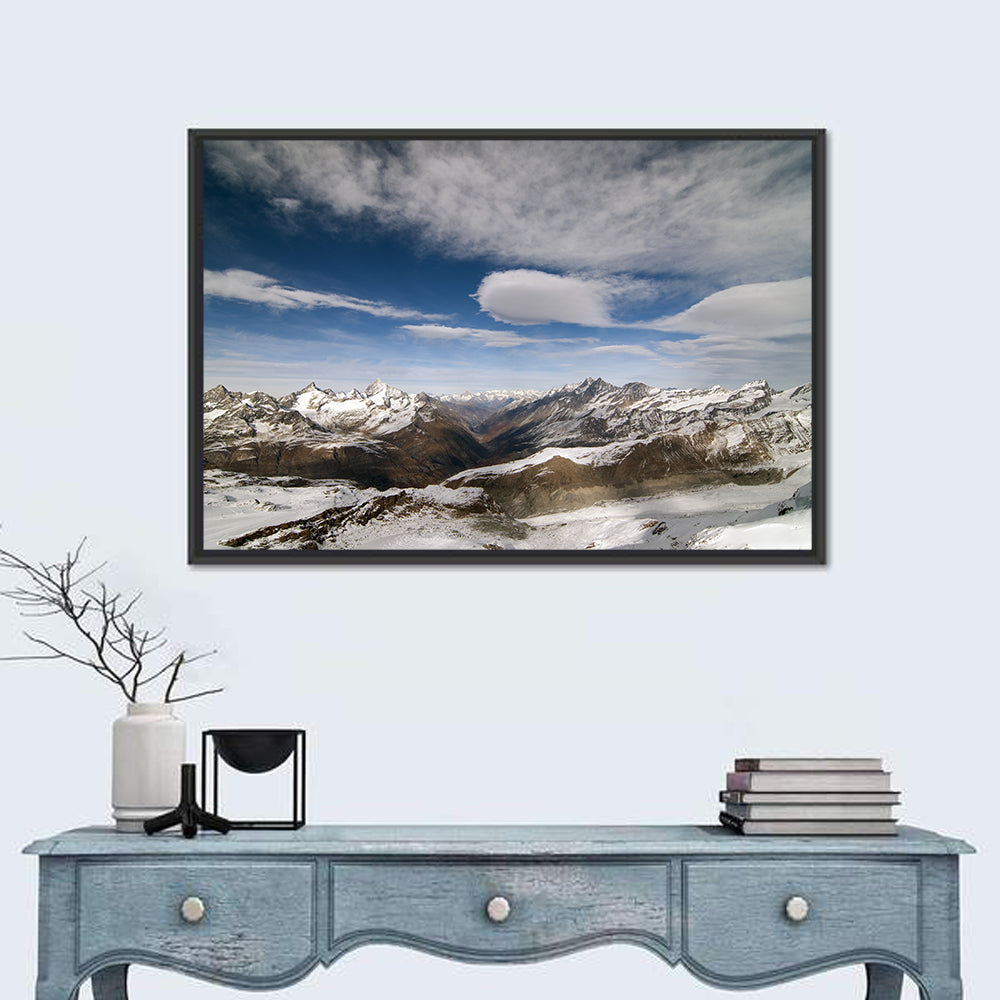 Snow-capped Peaks of Zermatt Wall Art in a room, landscape