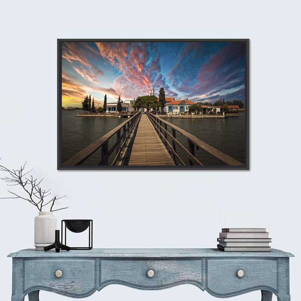 Agios Achilleios Monastery at Sunset Wall Art in a room, landscape