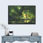 Girl with Umbrella in Mysterious Forest Wall Art