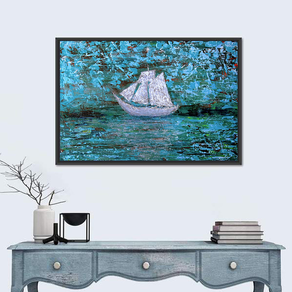 White Sailboat Reflection Wall Art