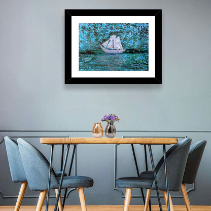 White Sailboat Reflection Wall Art