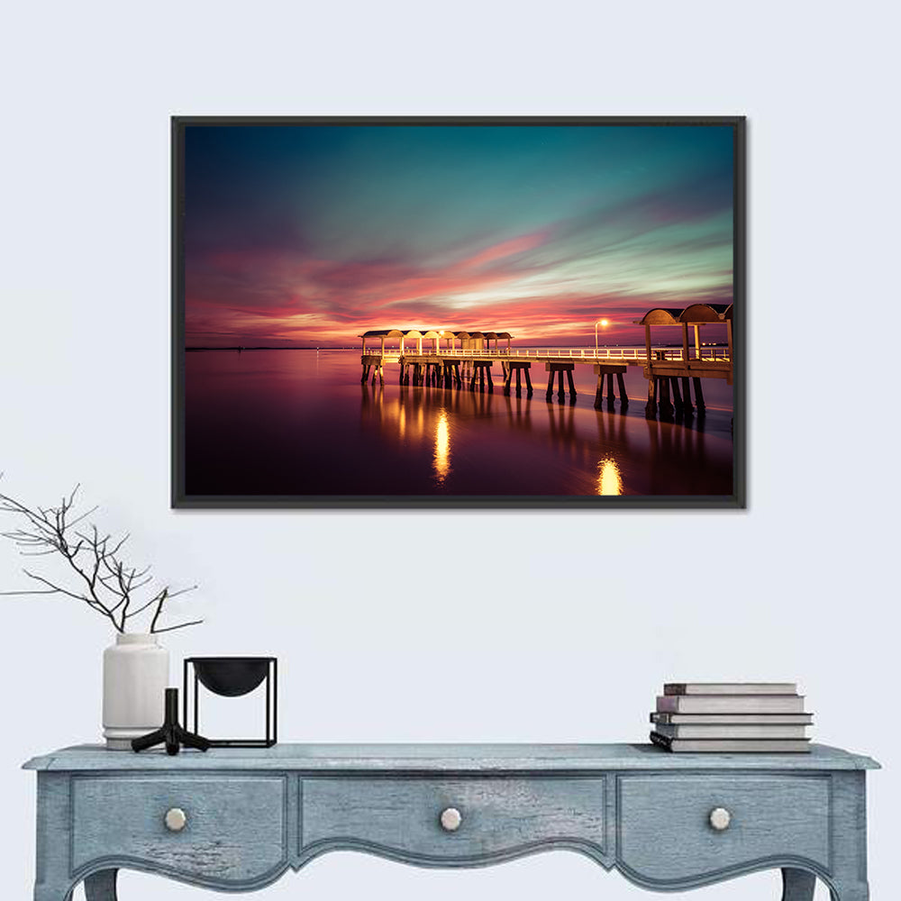Jekyll Island Pier at Dusk Wall Art in a room, landscape