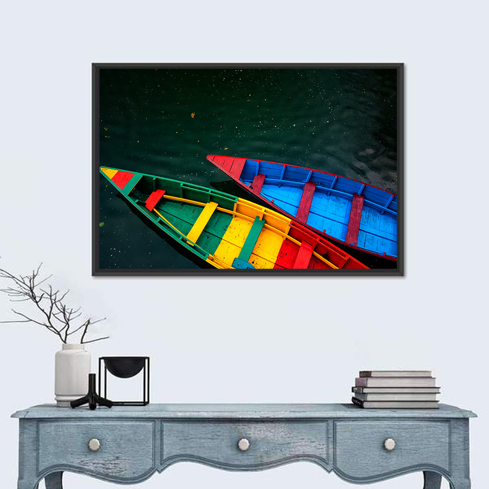 Two Colorful Boats Over Rippling Water Wall Art