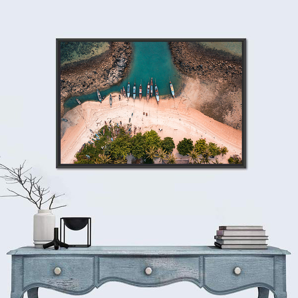 Koh Samui Long-tail Boats Wall Art in a room, landscape