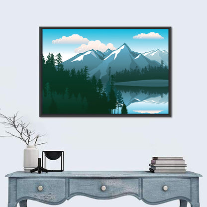Tranquil Mountain Lake Illustration Wall Art