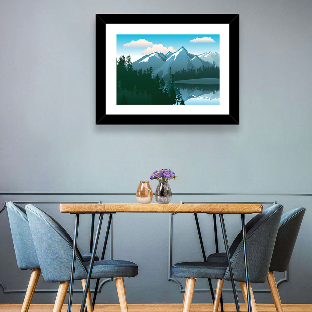 Tranquil Mountain Lake Illustration Wall Art