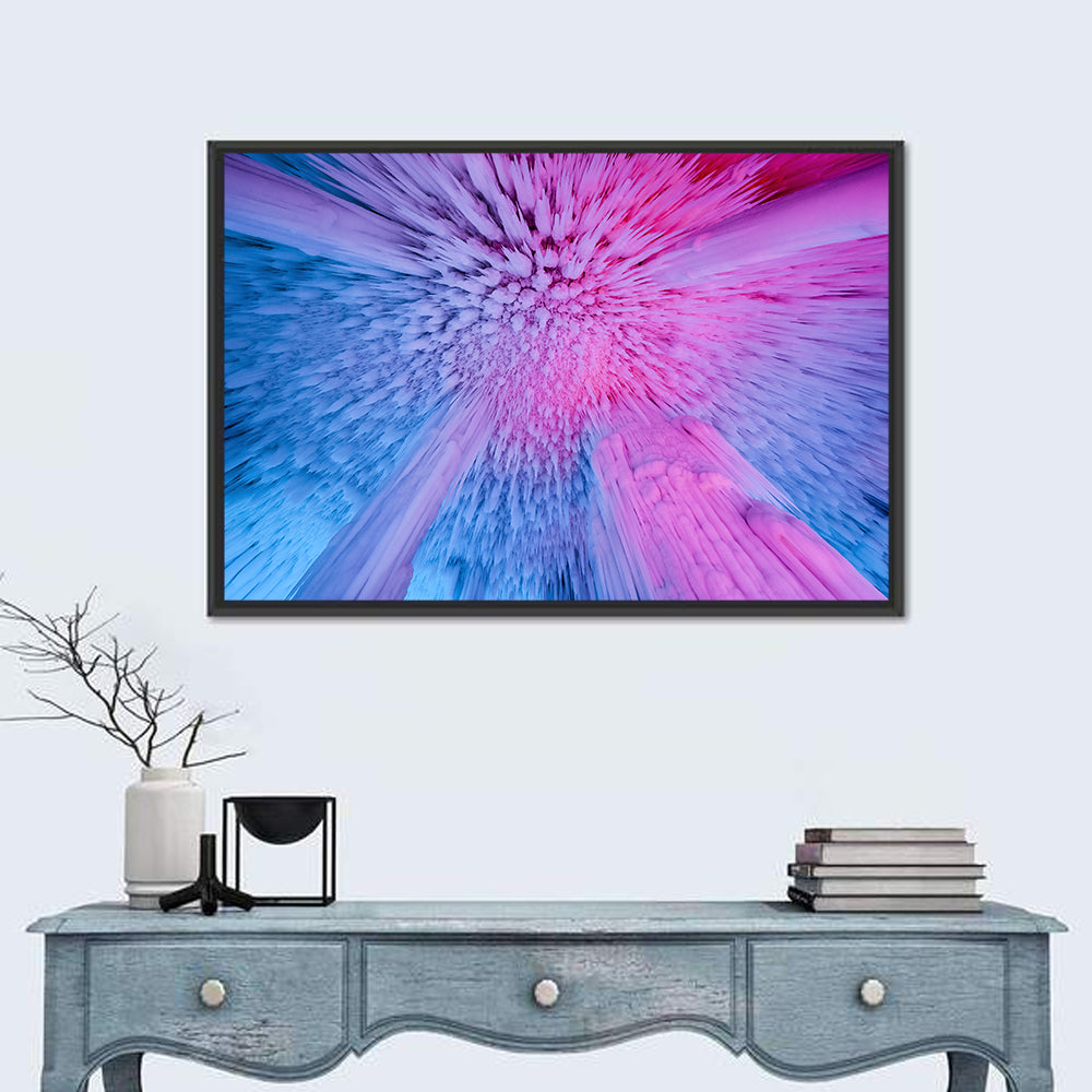 Ethereal Ice Cave Icicles Wall Art in a room, landscape