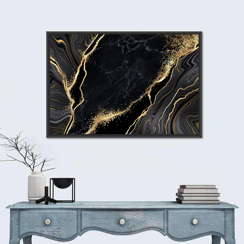 Diagonal Gold Veined Marble Wall Art in a room, landscape