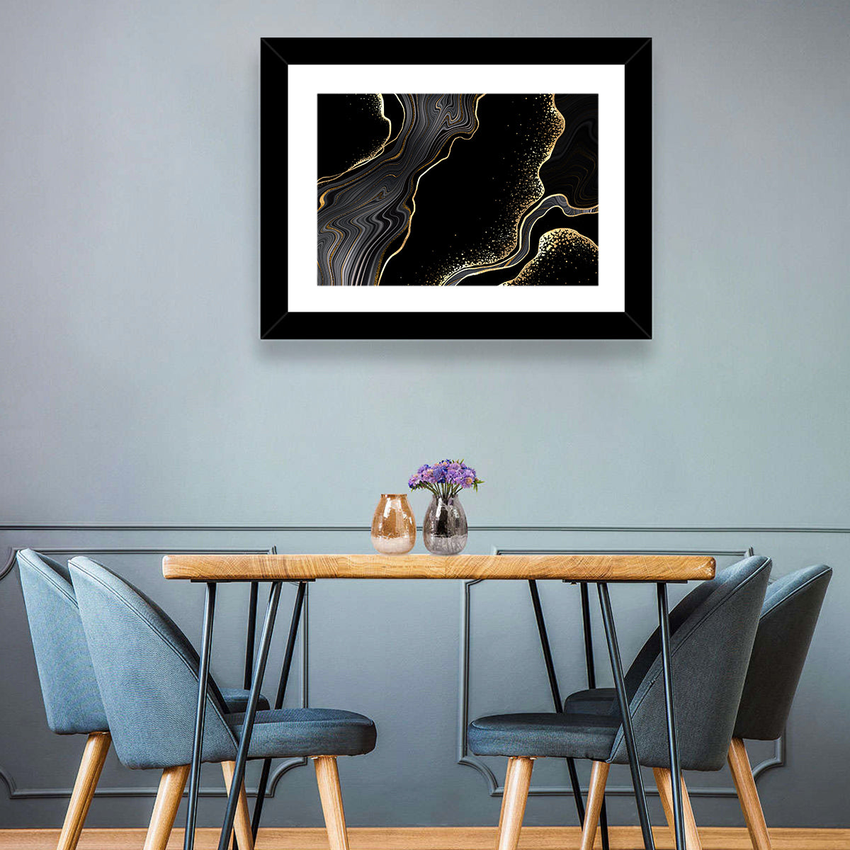 Black Marble with Gold Veins Wall Art in a room, landscape