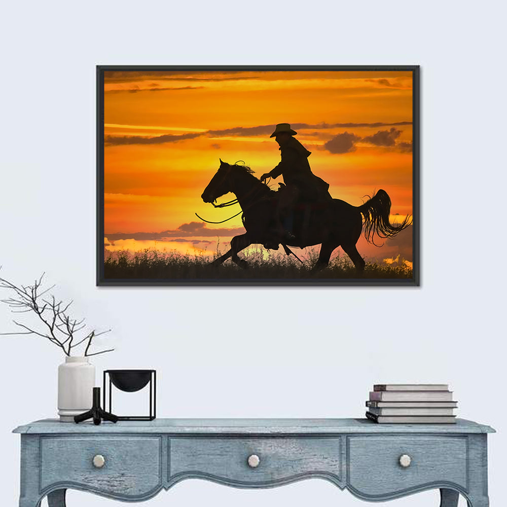 Cowboy and Horse at Sunset Wall Art