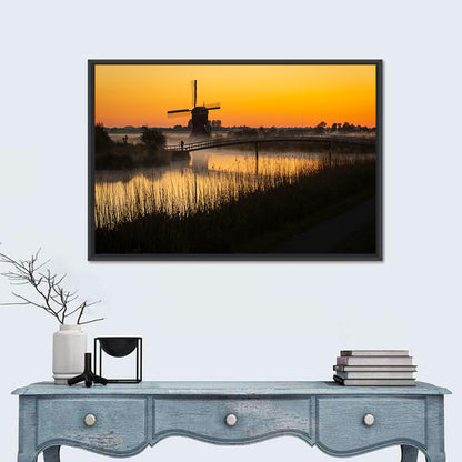 Misty Sunrise Windmill Wall Art