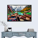 Braies Lake Wooden Stairs and Seekofel Mount Wall Art