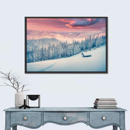 Cabin at Winter Sunrise Wall Art