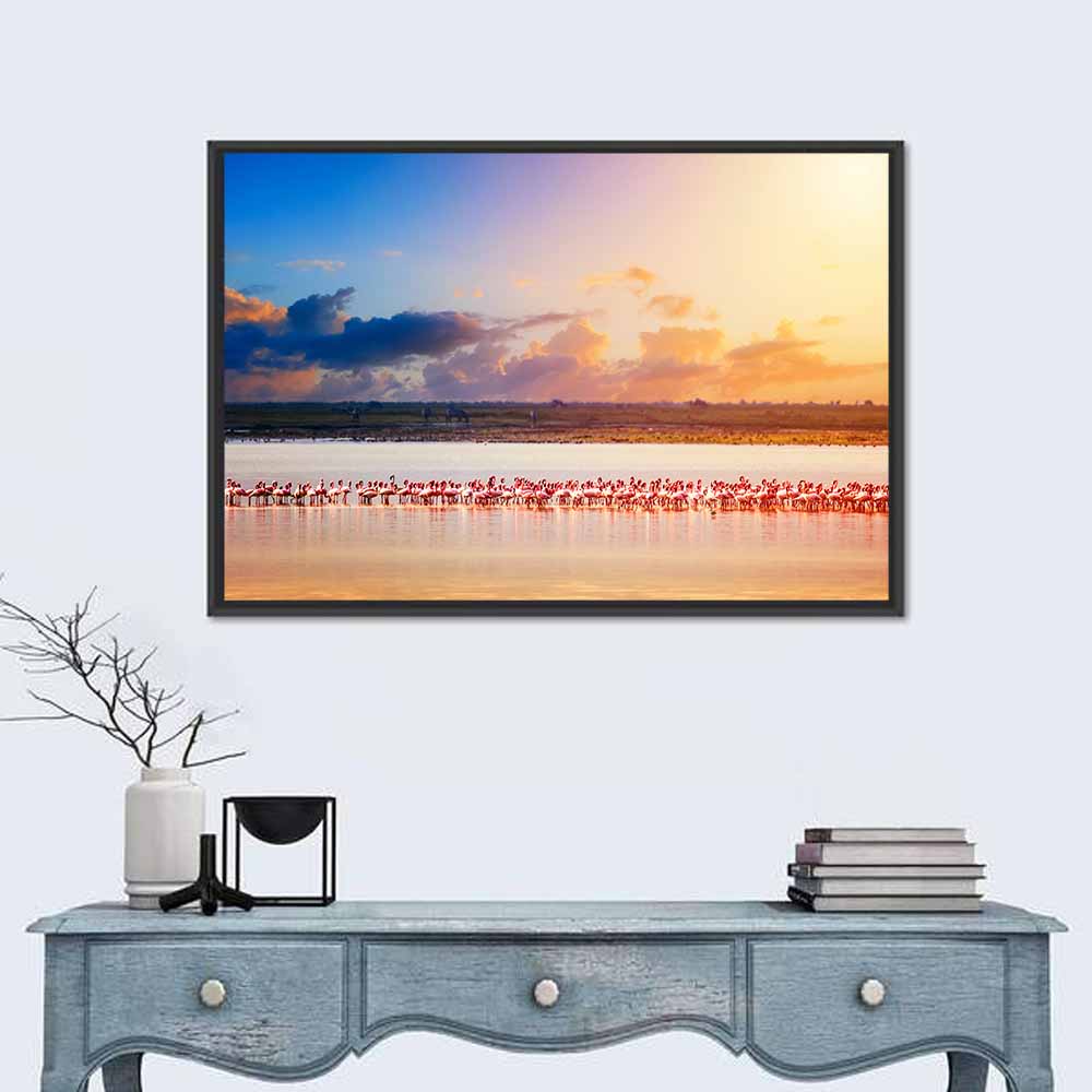 Amboseli Flamingos at Sunset Wall Art