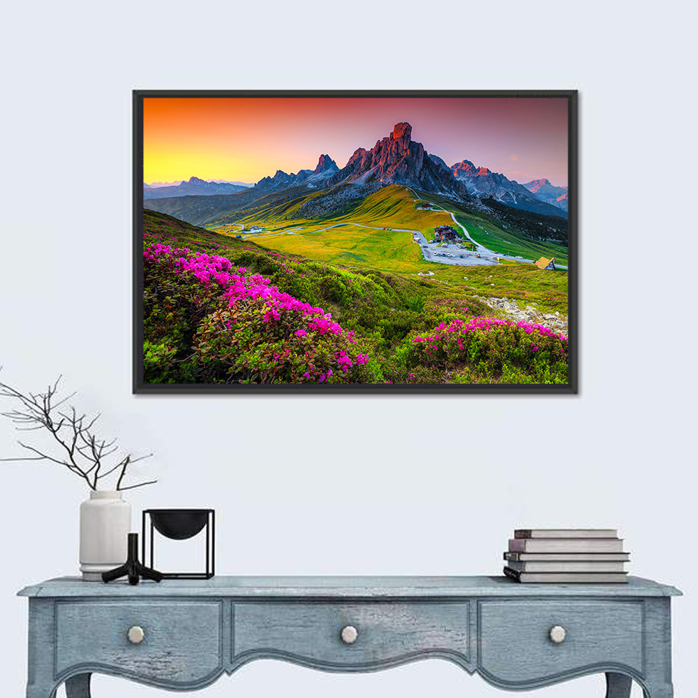 Passo Giau Flower Meadow Wall Art in a room, landscape