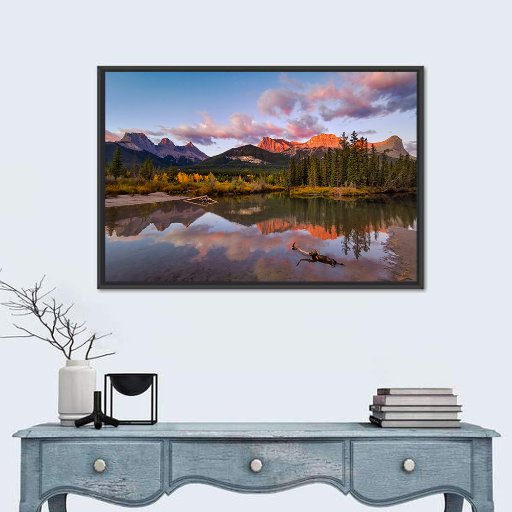 Three Sisters Mountains Wall Art in a room, landscape