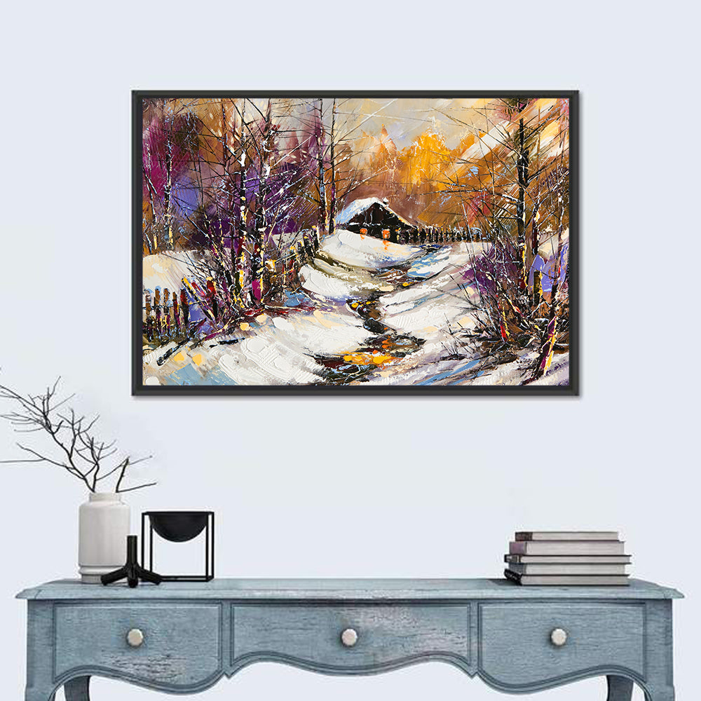 Snowy Path to Cabin Wall Art